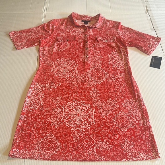 stella & julie Dresses & Skirts - NWT Stella & Julie orange red & white A-Line Mini Dress Polo Collar button down